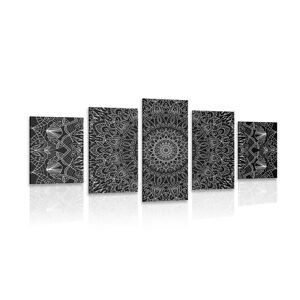 5-dielny obraz detailná ozdobná Mandala v čiernobielom prevedení