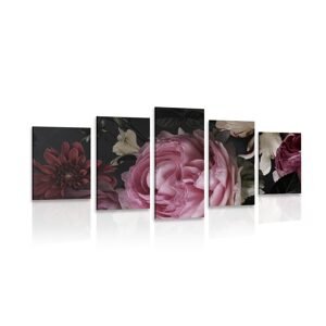 5-dielny obraz kytica kvetov v detailnom zábere