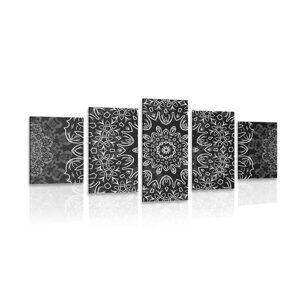 5-dielny obraz Mandala s abstraktným vzorom v čiernobielom prevedení