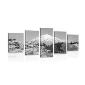 5-dielny obraz hora Fuji v čiernobielom prevedení