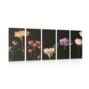 5-dielny obraz elegantné kvety na tmavom pozadí