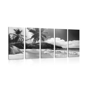 5-dielny obraz nádherná pláž na ostrove Seychely v čiernobielom prevedení