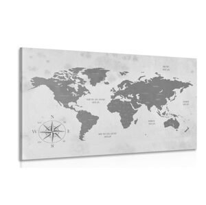 Obraz decentná mapa sveta v čiernobielom prevedení