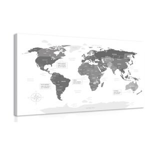 Obraz výnimočná mapa sveta v čiernobielom prevedení