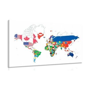 Obraz mapa sveta s vlajkami s bielym pozadím