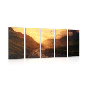 5-dielny obraz západ slnka nad horou