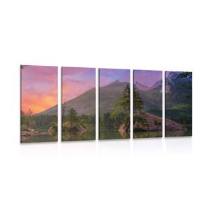 5-dielny obraz západ slnka nad horskou krajinou