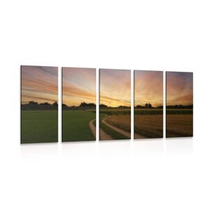 5-dielny obraz zapadajúce slnko nad krajinou