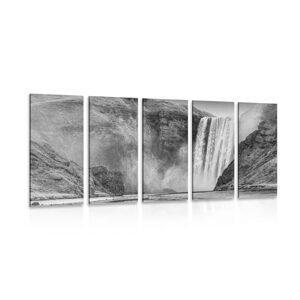 5-dielny obraz ikonický vodopád na Islande v čiernobielom prevedení