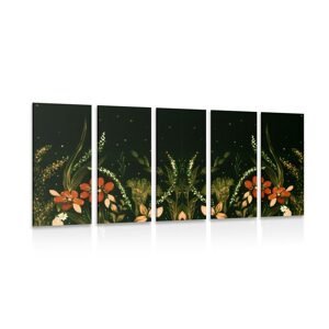 5-dielny obraz s kvetinovým ornamentom