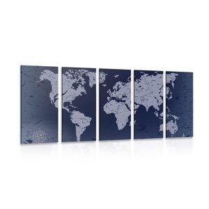 5-dielny obraz stará mapa sveta na modrom abstraktnom pozadí