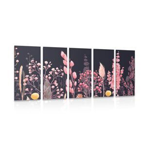 5-dielny obraz variácie trávy v ružovej farbe
