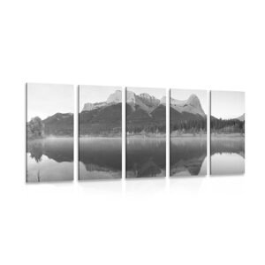 5-dielny obraz západ slnka nad Dolomitmi v čiernobielom prevedení