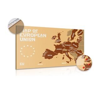 Obraz na korku náučná mapa s názvami krajín európskej únie v odtieňoch hnedej