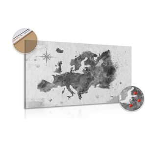 Obraz na korku retro mapa Európy v čiernobielom prevedení