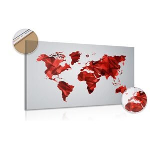 Obraz na korku mapa sveta v dizajne vektorovej grafiky v červenej farbe