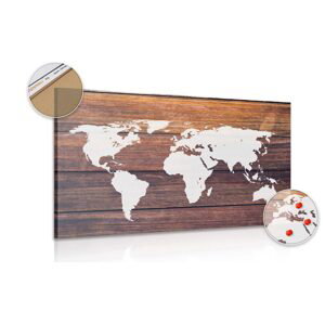 Obraz na korku mapa sveta s dreveným pozadím