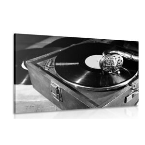 Obraz gramofón s vinylovou platňou v čiernobielom prevedení