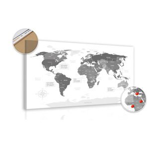 Obraz na korku výnimočná mapa sveta v čiernobielom prevedení