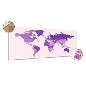 Obraz na korku detailná mapa sveta vo fialovej farbe