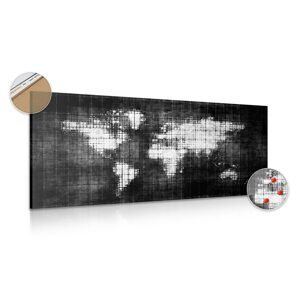 Obraz na korku svet na mape v čiernobielom prevedení