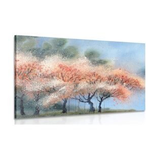 Obraz kvitnúce stromy v akvarelovom prevedení