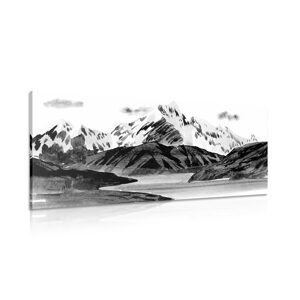 Obraz maľovaná horská krajina v čiernobielom prevedení