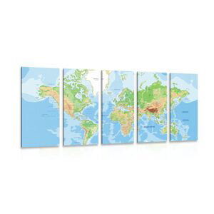5-dielny obraz klasická mapa sveta