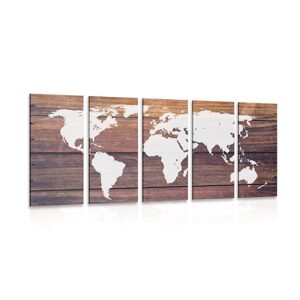 5-dielny obraz mapa sveta s dreveným pozadím