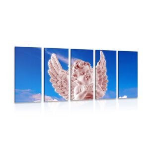 5-dielny obraz ružový starostlivý anjelik na nebi