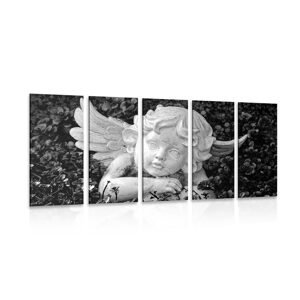 5-dielny obraz ležiaci anjelik v čiernobielom prevedení