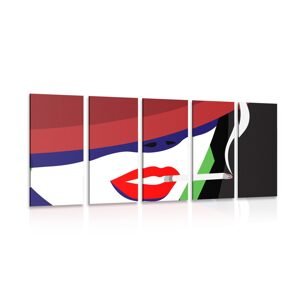 5-dielny obraz žena s cigaretou v pop art štýle