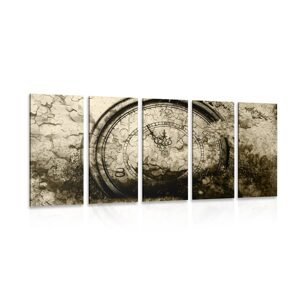 5-dielny obraz starožitné hodiny v sépiovom prevedení