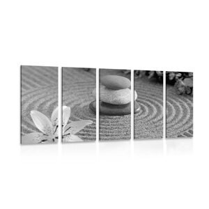 5-dielny obraz Zen záhrada a kamene v piesku v čiernobielom prevedení