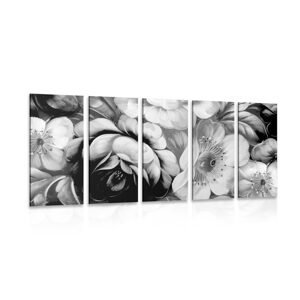 5-dielny obraz impresionistický svet kvetín v čiernobielom prevedení