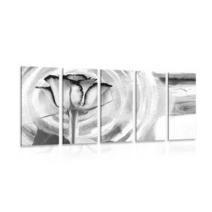 5-dielny obraz ruža na maliarskom plátne v čiernobielom prevedení