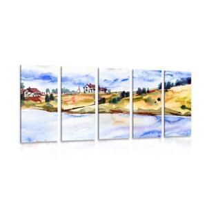 5-dielny obraz akvarelová dedinka