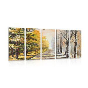 5-dielny obraz jesenná alej stromov