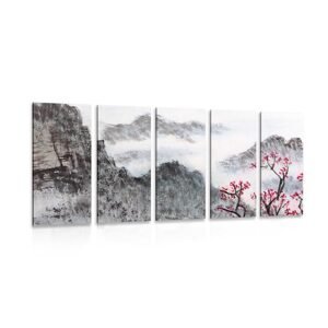 5-dielny obraz čínska krajina v hmle