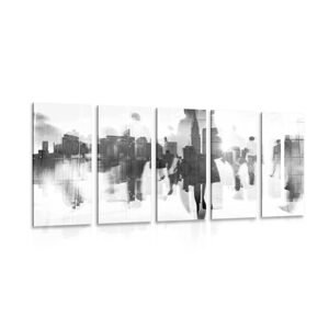 5-dielny obraz siluety ľudí vo veľkomeste v čiernobielom prevedení