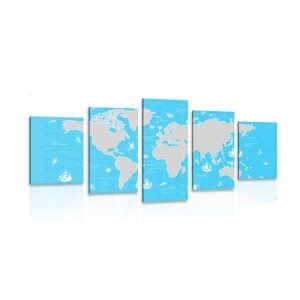 5-dielny obraz nebesky modrá mapa sveta