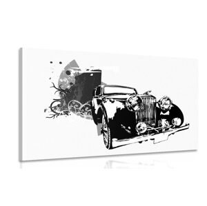 Obraz čiernobiele retro auto s abstrakciou