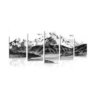 5-dielny obraz krásna horská krajina v čiernobielom prevedení
