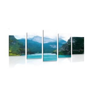 5-dielny obraz maľované horské jazero