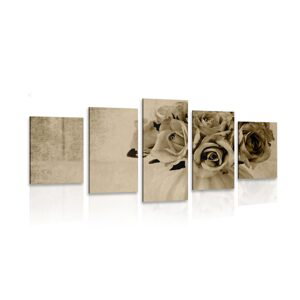 5-dielny obraz ruže vo váze v sépiovom prevedení