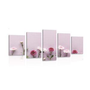 5-dielny obraz kompozícia ružových chryzantém