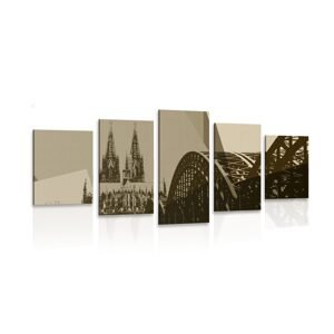 5-dielny obraz ilustrácia mesta Kolín v sépiovom prevedení