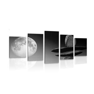 5-dielny obraz skladané kamene v mesačnom svetle v čiernobielom prevedení