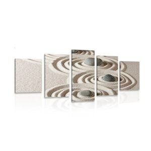 5-dielny obraz Zen kamene v piesočnatých kruhoch