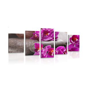5-dielny obraz nádherná orchidea a Zen kamene
